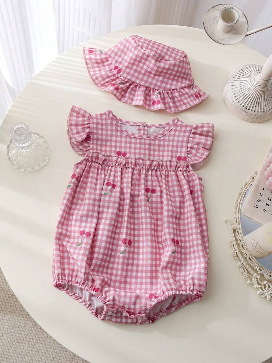 2pcs Sleeveless Baby Girl Bodysuit and Hat Set for Summer Wear