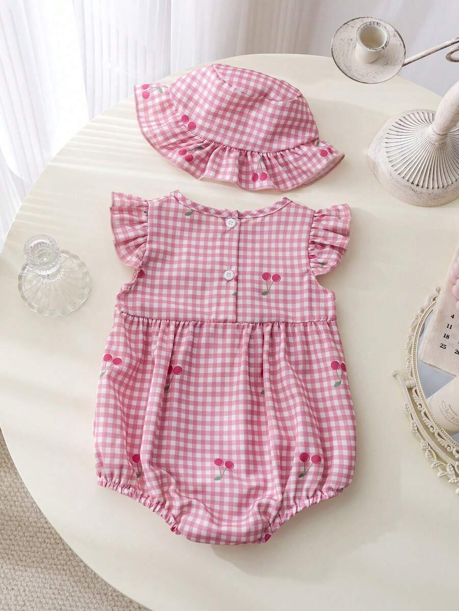 2pcs Sleeveless Baby Girl Bodysuit and Hat Set for Summer Wear