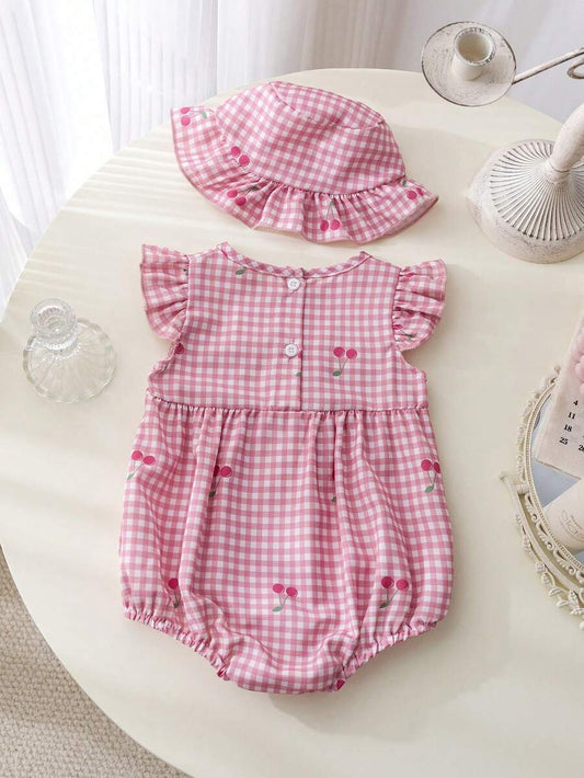 2pcs Sleeveless Baby Girl Bodysuit and Hat Set for Summer Wear