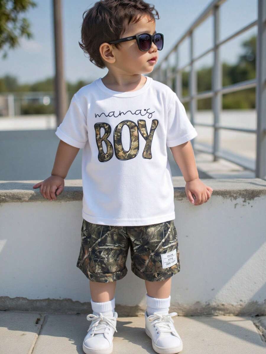 Baby Boy Mothers Day Graphic Tee and Camo Shorts 2 Piece Casual Spring Summer Outfit Set