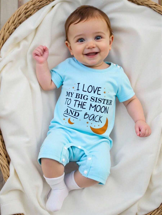 Letter Star and Moon Print Romper for Cute Summer Daily Wear