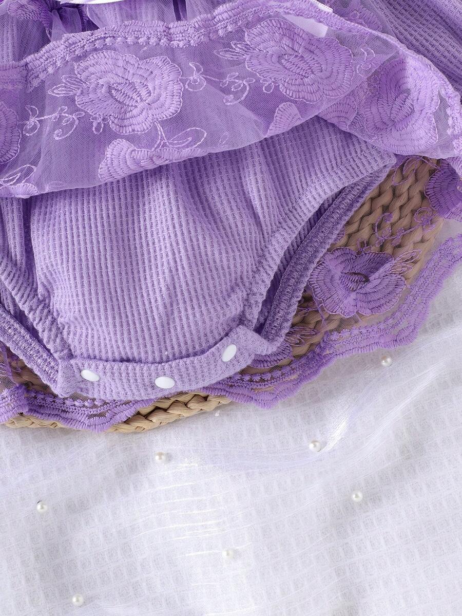 3PCS Baby Elegant Mesh Contrast Bodysuit Set with Headband and Socks for Autumn and Winter Wear