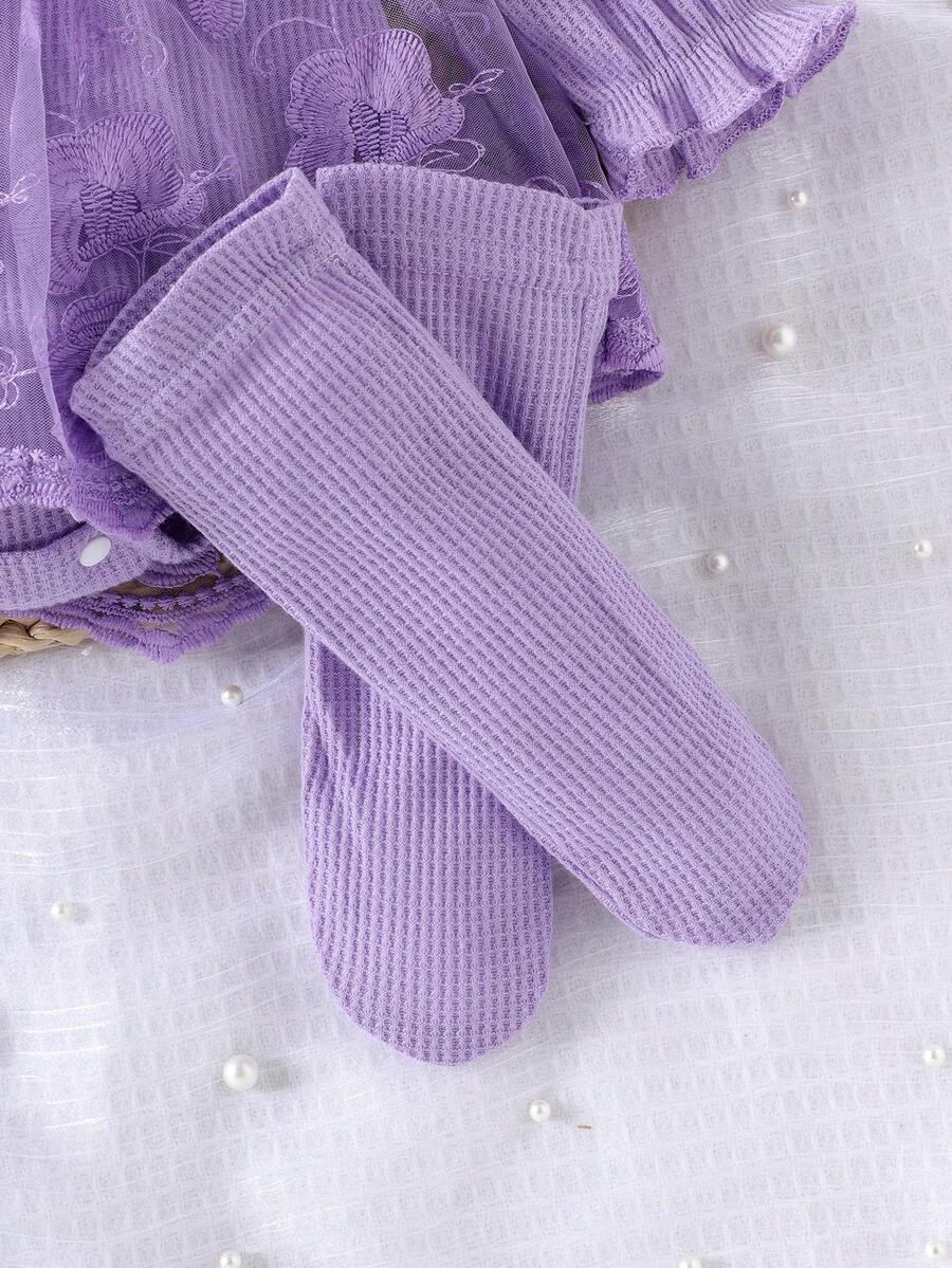 3PCS Baby Elegant Mesh Contrast Bodysuit Set with Headband and Socks for Autumn and Winter Wear