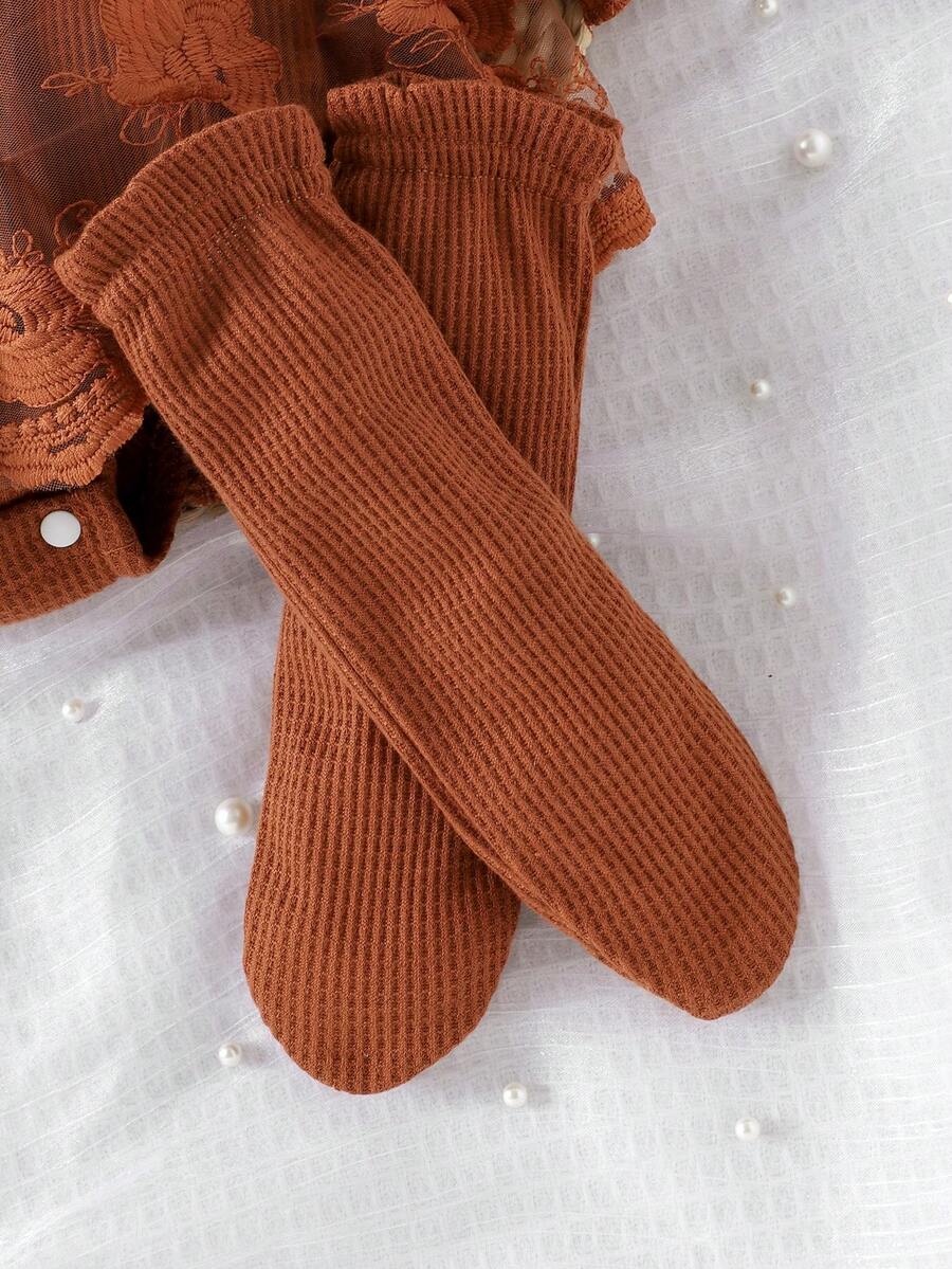 3PCS Baby Elegant Mesh Contrast Bodysuit Set with Headband and Socks for Autumn and Winter Wear