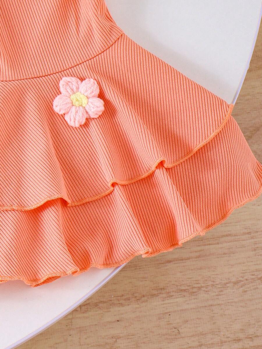 Sweet Floral Print Camisole and Layered Ruffle Pants Set for Toddler Girls