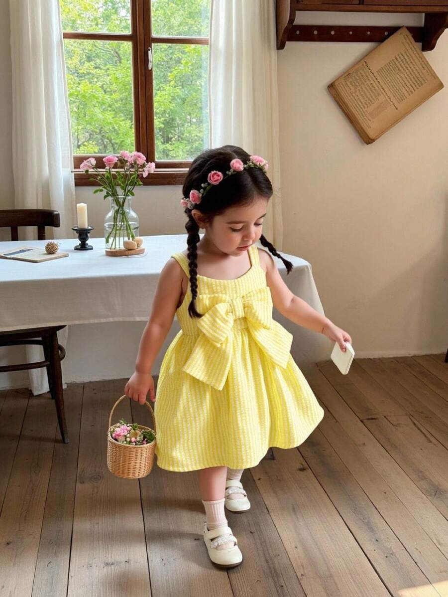 Baby Stripe Print Bow Front Cami Dress for Cute Summer Daily Wear