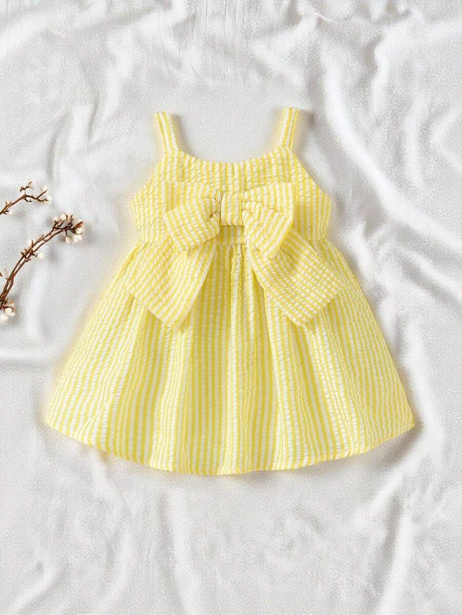 Baby Stripe Print Bow Front Cami Dress for Cute Summer Daily Wear