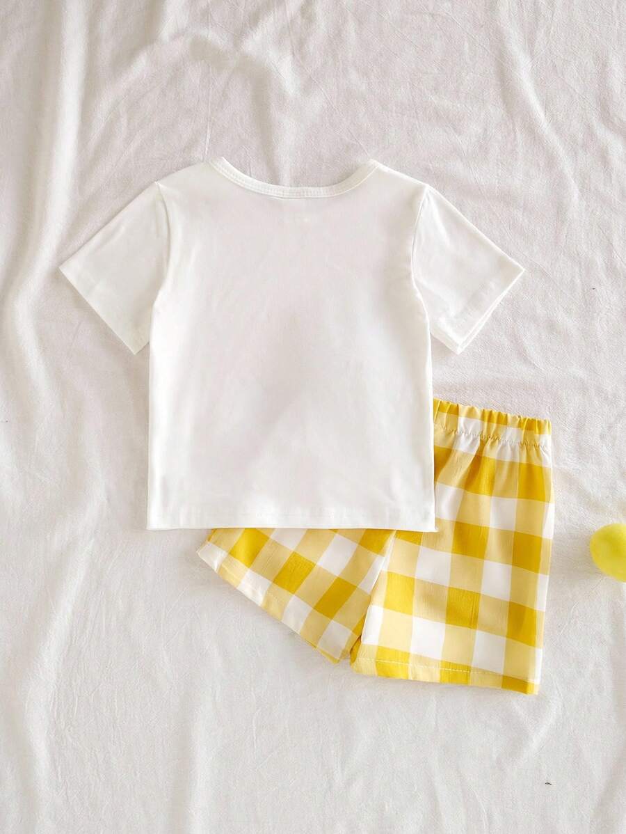Baby Boy Holiday Print Top and Plaid Shorts 2 Piece Vacation Summer Outfit Set