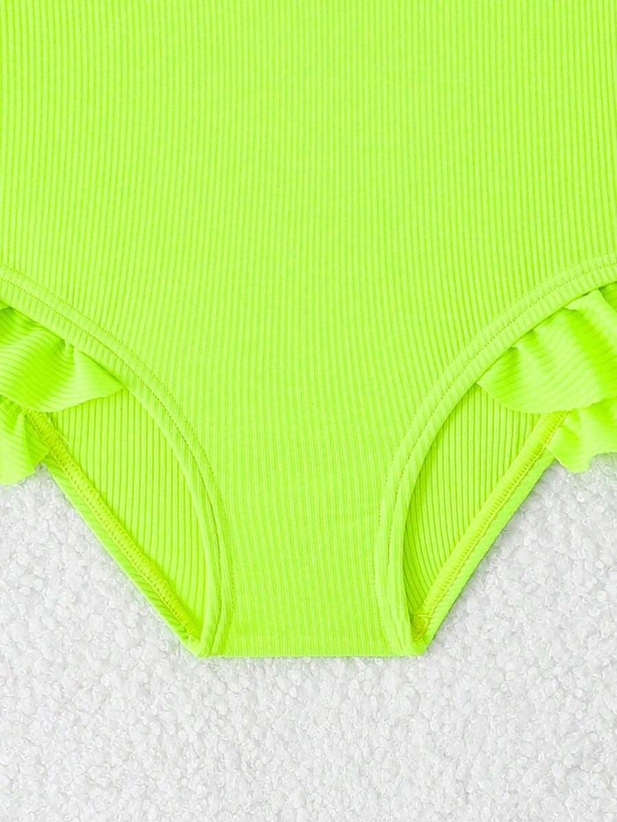 Neon Ruffled Swimwear For Toddler Girls Stylish One Shoulder Beach Outfit