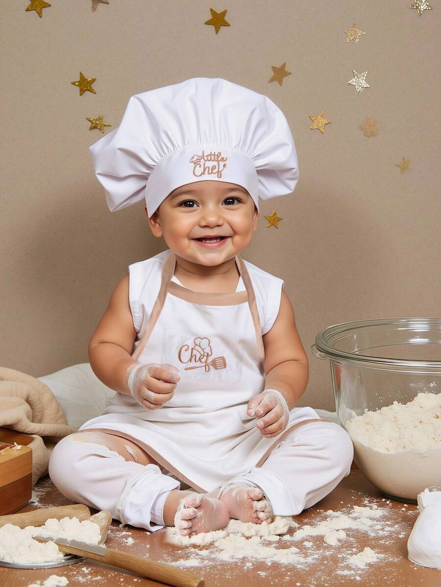 Baby Boy Chef Hat and Apron Photography Outfit Set for Newborn Photoshoots