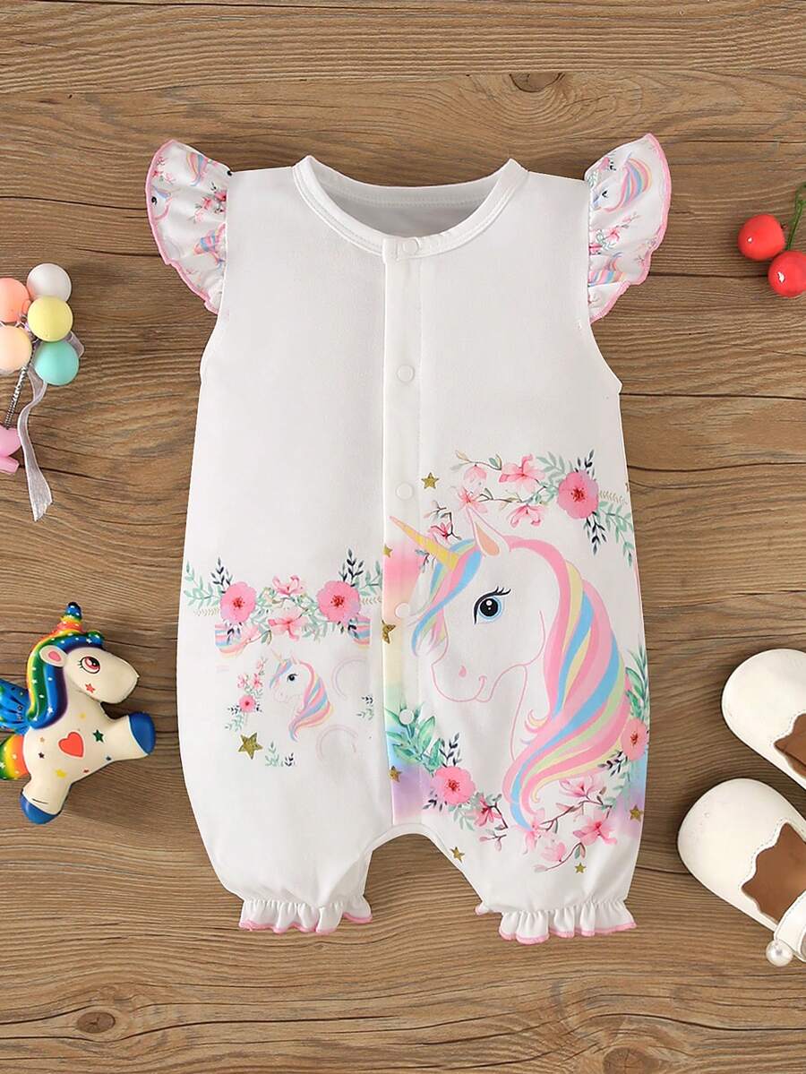 Cute Giraffe Print Baby Romper Lightweight Summer Outfit For Infant Girls