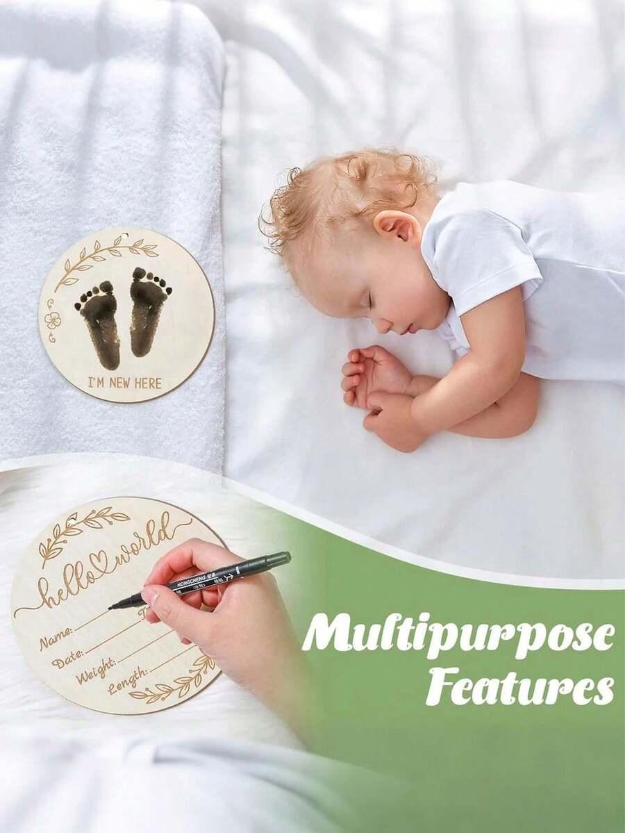 3pcs Baby Birth Announcement Wooden Name Sign Set Newborn Milestone Plaque Hospital Photo Prop Handprint Footprint Keepsake