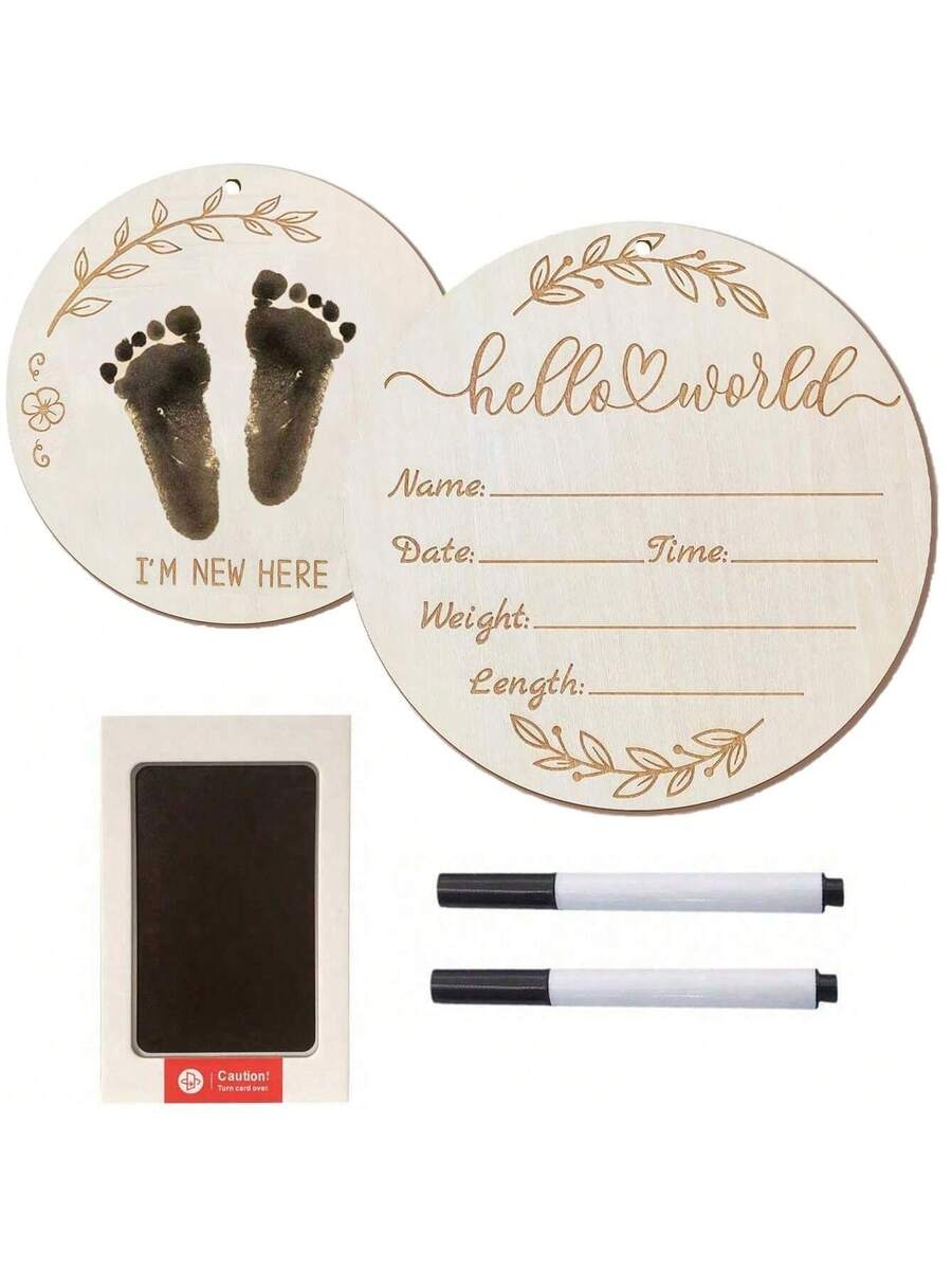 3pcs Baby Birth Announcement Wooden Name Sign Set Newborn Milestone Plaque Hospital Photo Prop Handprint Footprint Keepsake