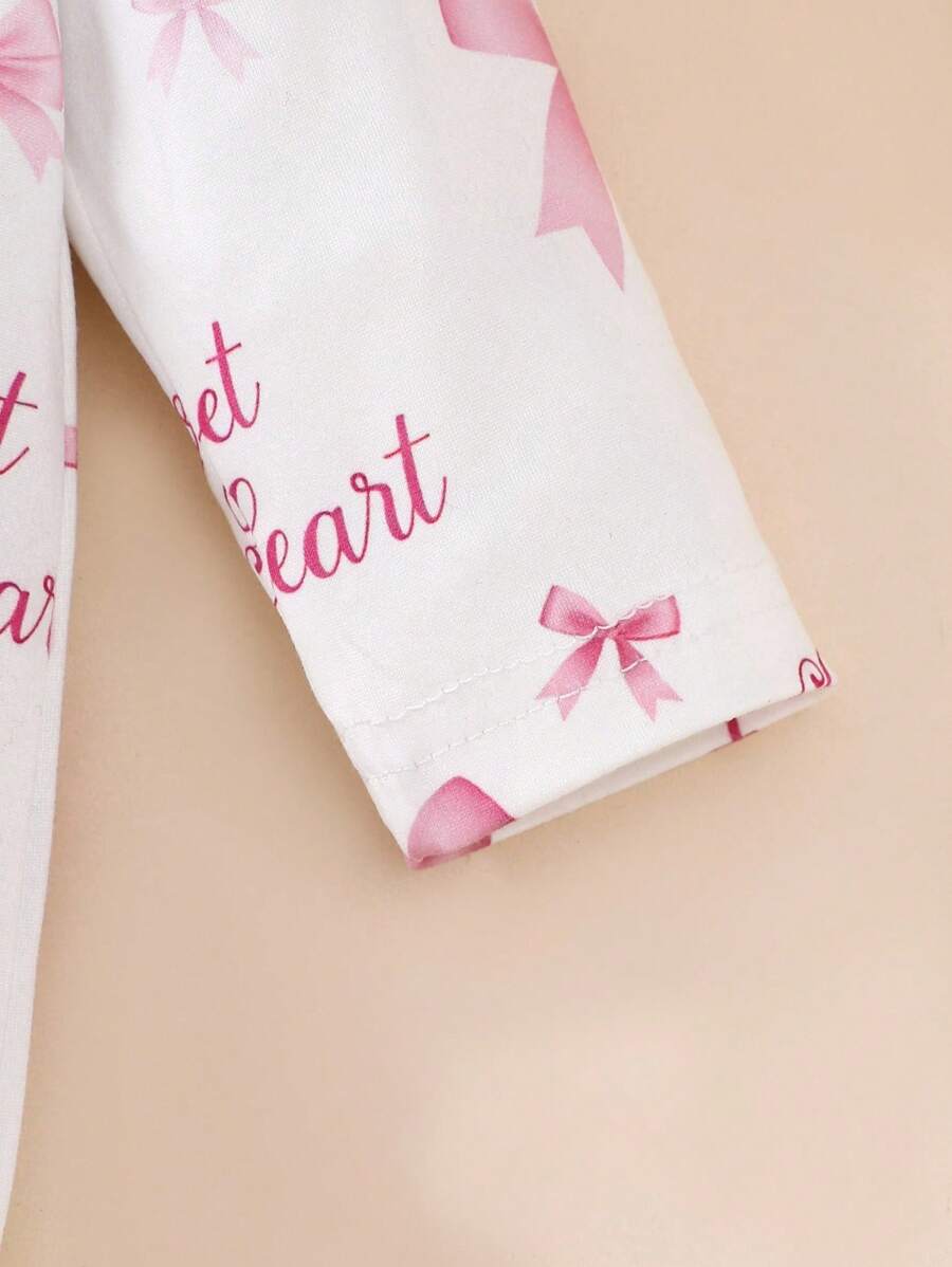 Sweet Heart Bow Print Jumpsuit for Baby Girls - 2-Piece Set with Headband Accessory