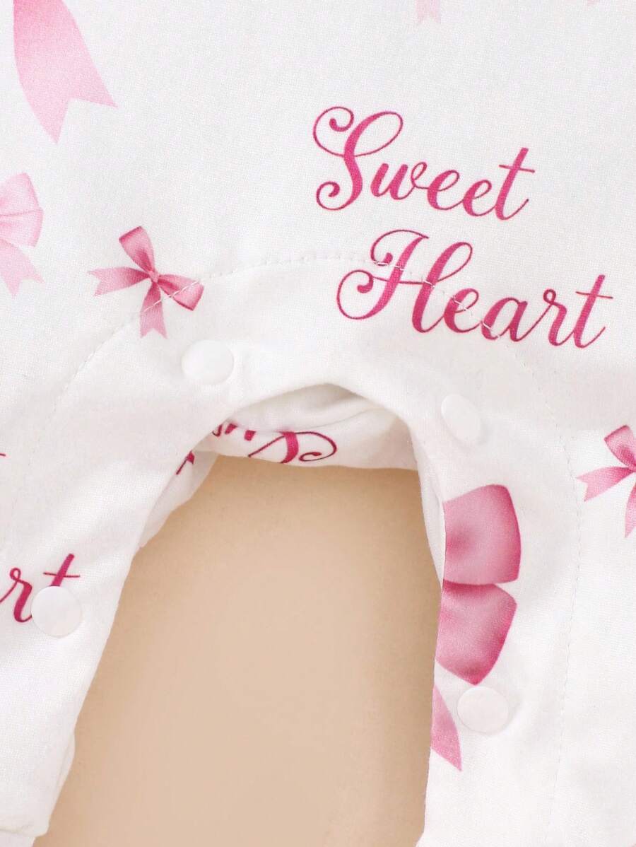 Sweet Heart Bow Print Jumpsuit for Baby Girls - 2-Piece Set with Headband Accessory