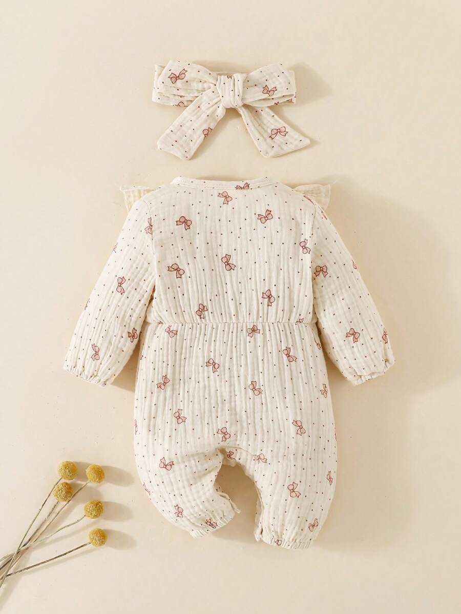 Sweet Bow Print Princess Jumpsuit for Baby Girls - Comfortable Cotton Spring Wear