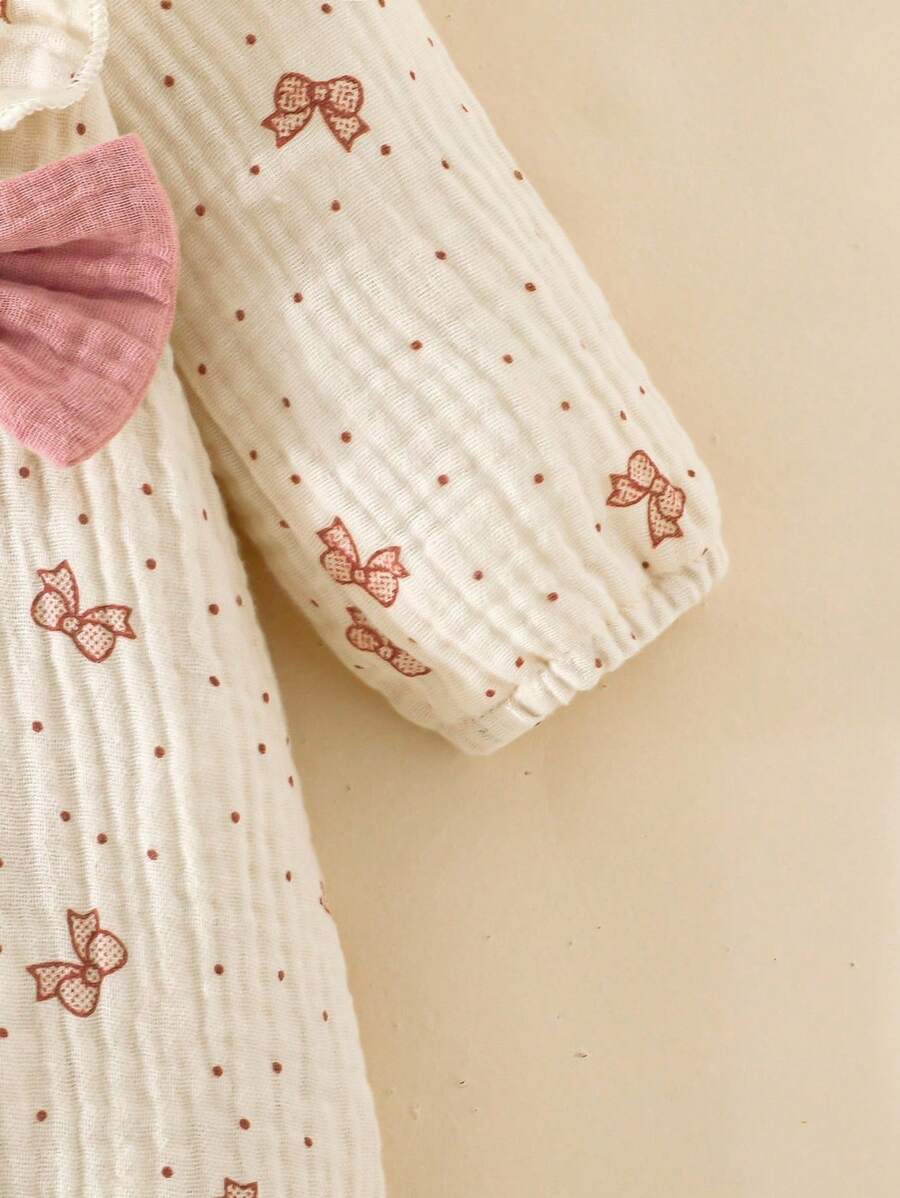 Sweet Bow Print Princess Jumpsuit for Baby Girls - Comfortable Cotton Spring Wear