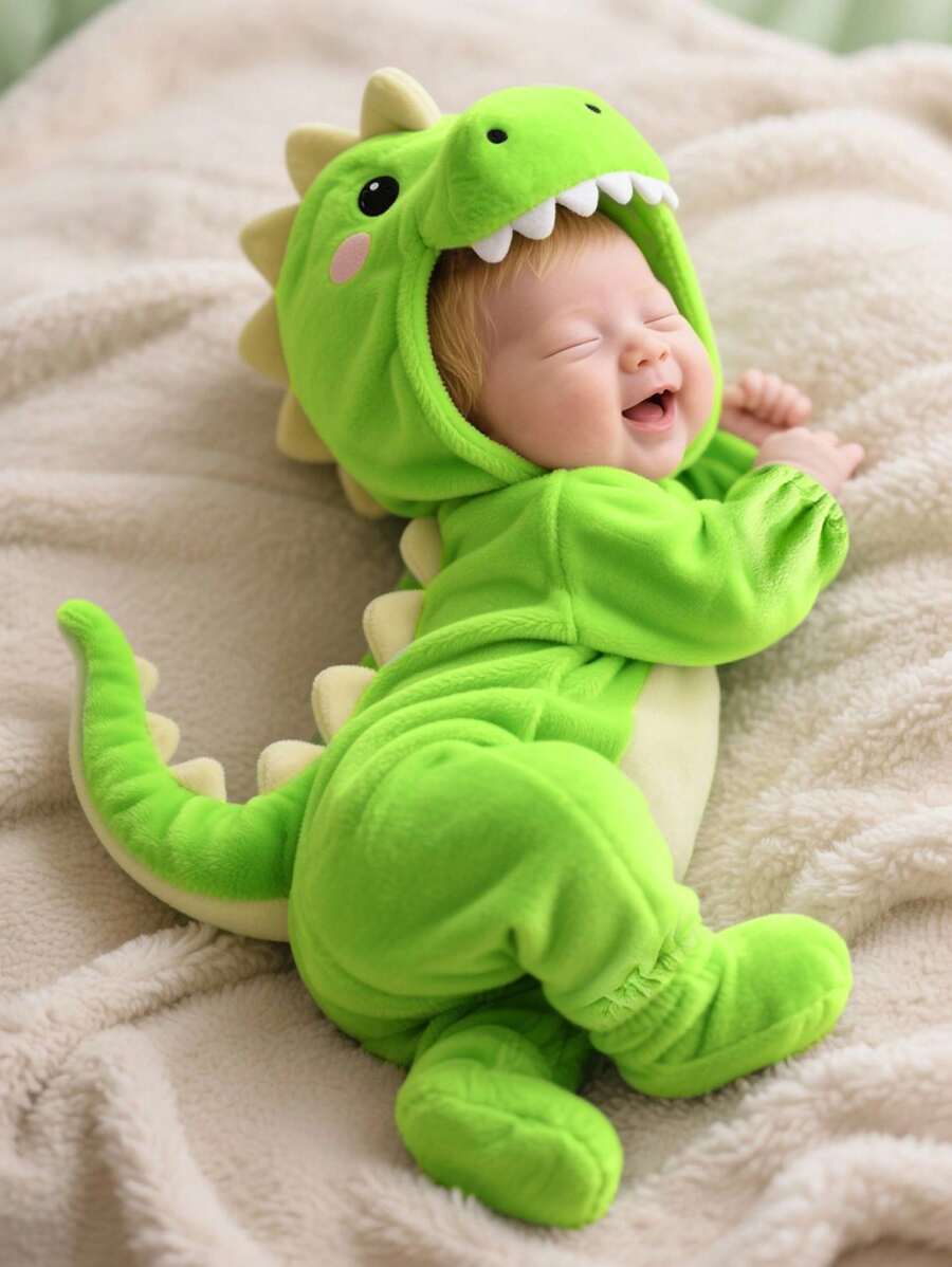 Plush 3D Dinosaur Jumpsuit for Cute Autumn and Winter Daily Wear
