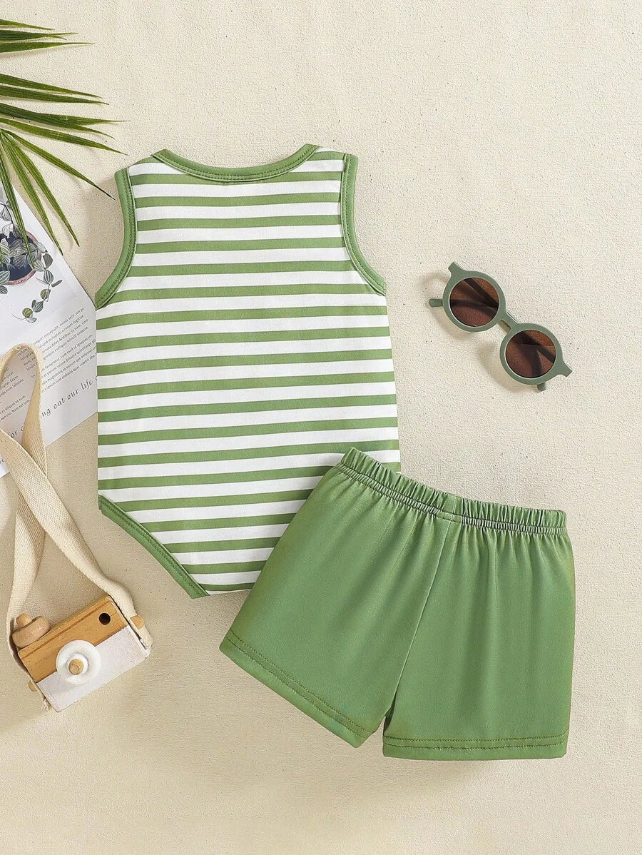 Baby Boy 2-Piece Stripe Printed Clothes Set - Casual Spring Summer Sun Outfit