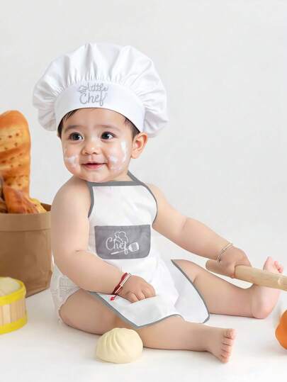 Baby Boy Chef Hat and Apron Photography Outfit Set for Newborn Photoshoots