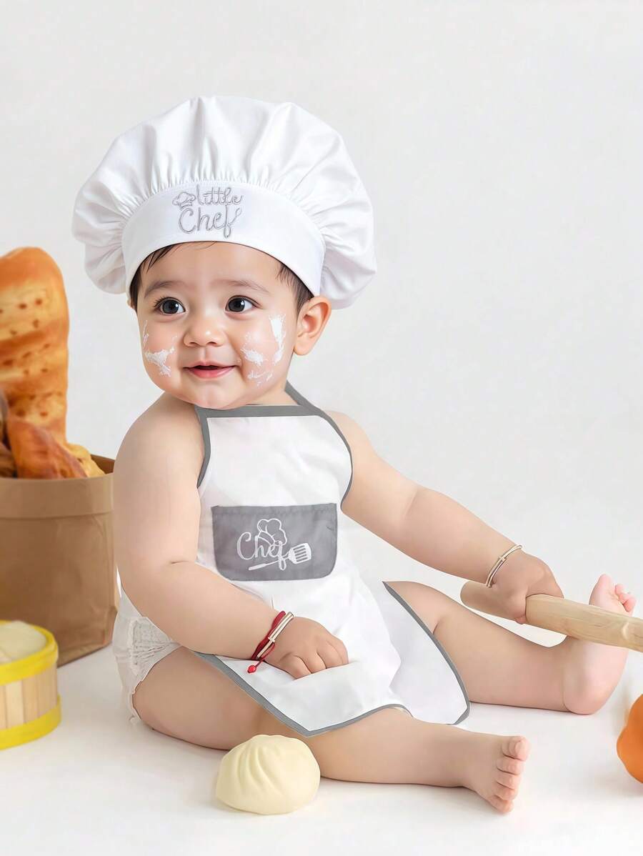 Baby Boy Chef Hat and Apron Photography Outfit Set for Newborn Photoshoots