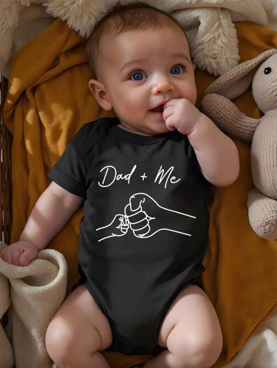 Baby Boy Dad and Me Fist Bump Print Short Sleeve Bodysuit Casual Spring Summer Outfit