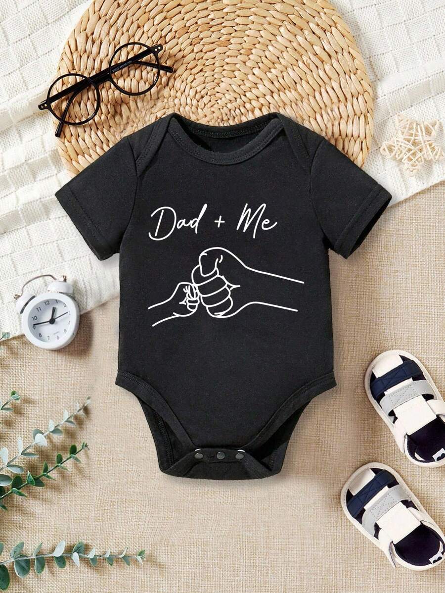 Baby Boy Dad and Me Fist Bump Print Short Sleeve Bodysuit Casual Spring Summer Outfit