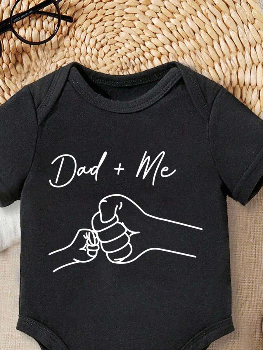 Baby Boy Dad and Me Fist Bump Print Short Sleeve Bodysuit Casual Spring Summer Outfit