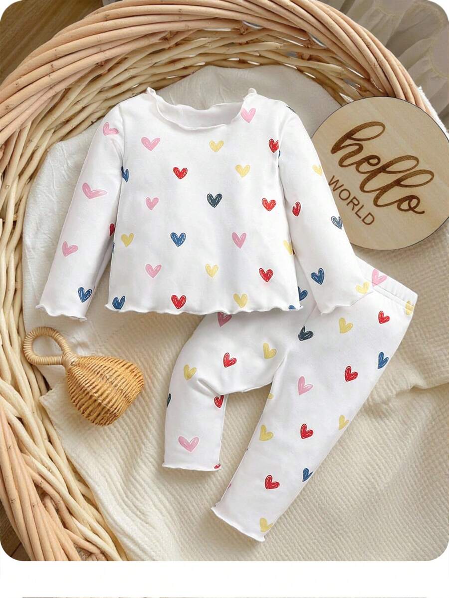 Baby Girl Graphic Patchwork Outfit - Casual 2pcs Set with Bow Accent