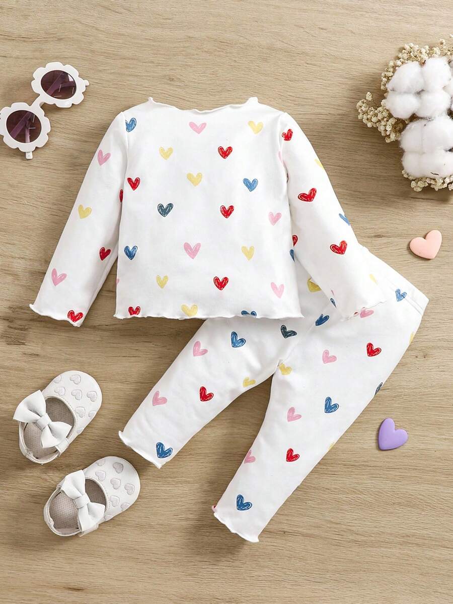 Baby Girl Graphic Patchwork Outfit - Casual 2pcs Set with Bow Accent