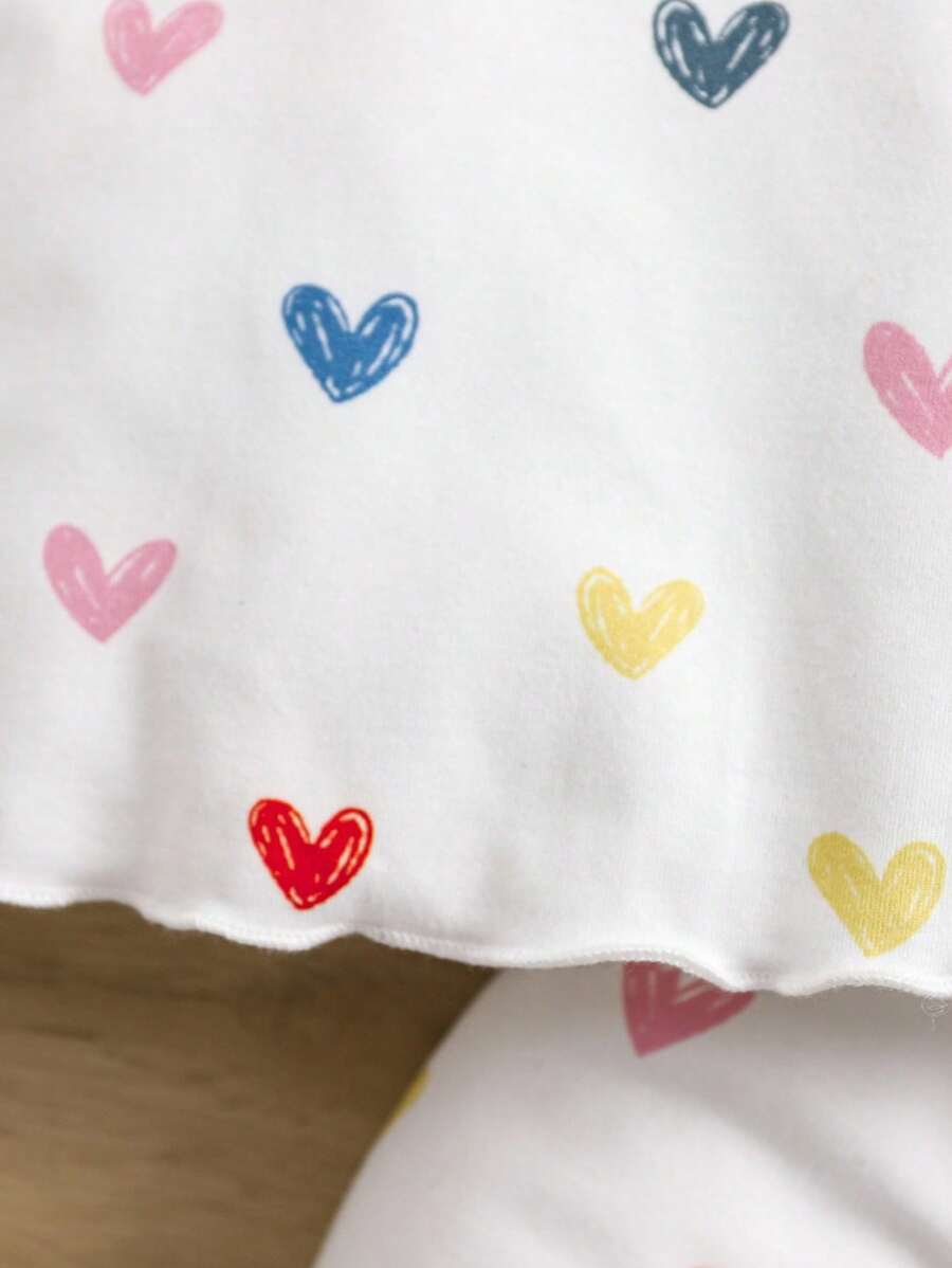 Baby Girl Graphic Patchwork Outfit - Casual 2pcs Set with Bow Accent