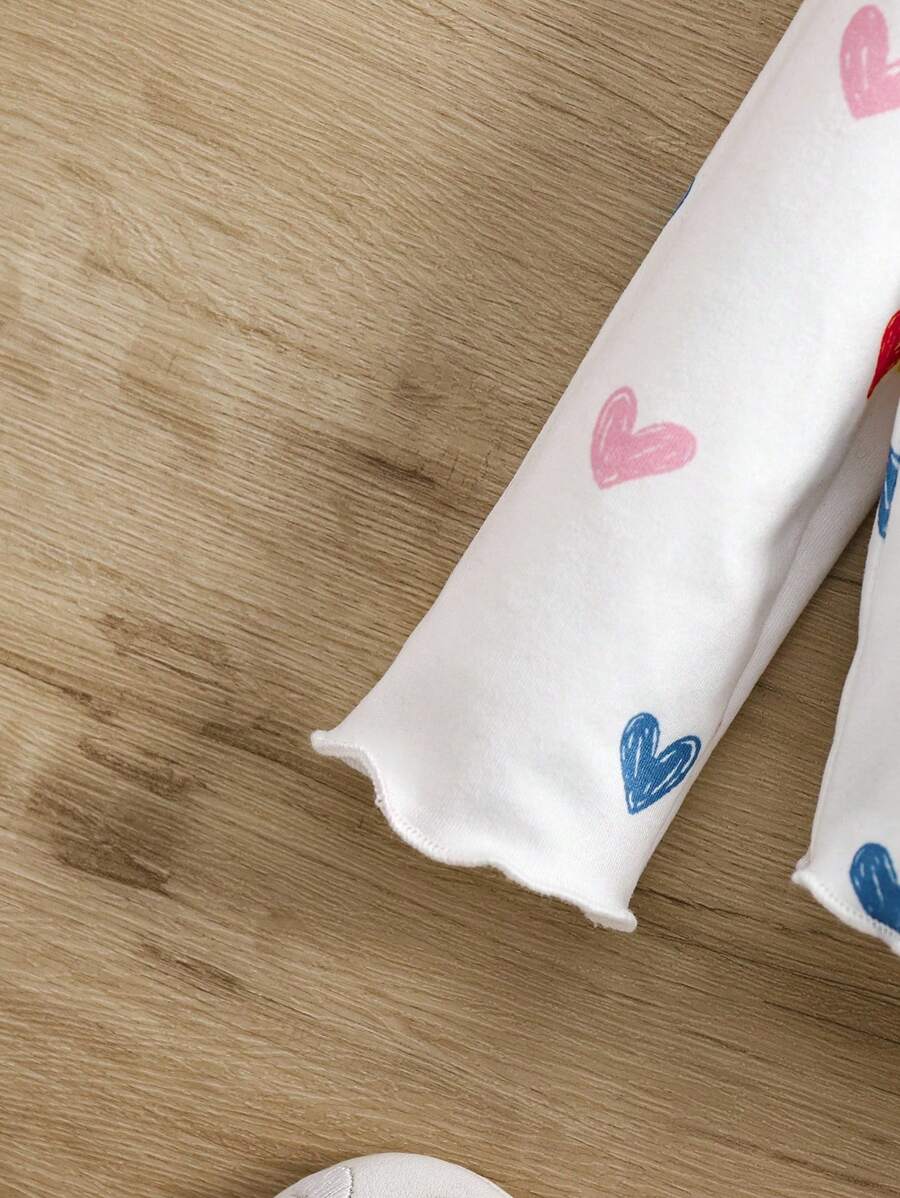 Baby Girl Graphic Patchwork Outfit - Casual 2pcs Set with Bow Accent