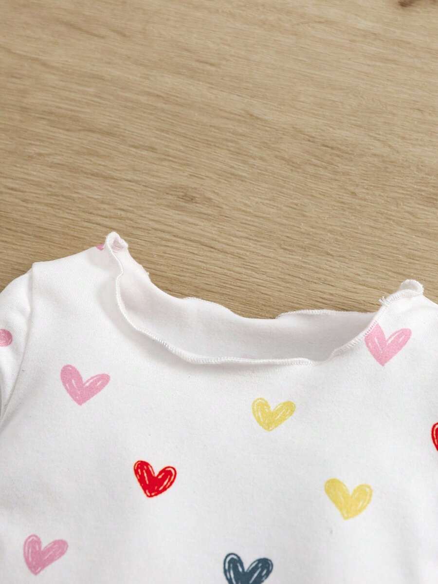 Baby Girl Graphic Patchwork Outfit - Casual 2pcs Set with Bow Accent