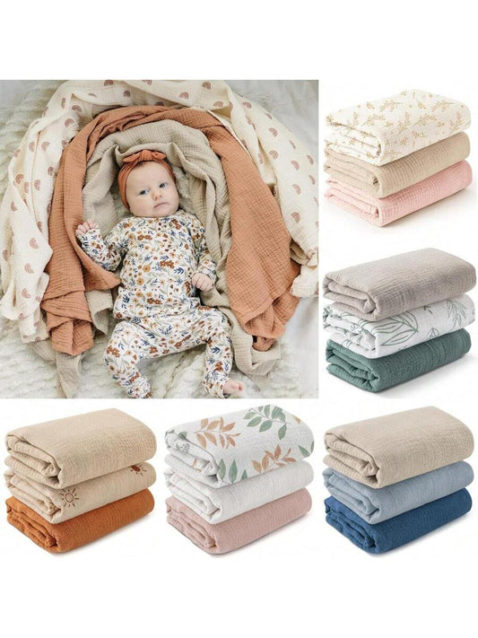 3 Pack Muslin Swaddle Blankets Soft Breathable Receiving Blankets for Newborns and Infants