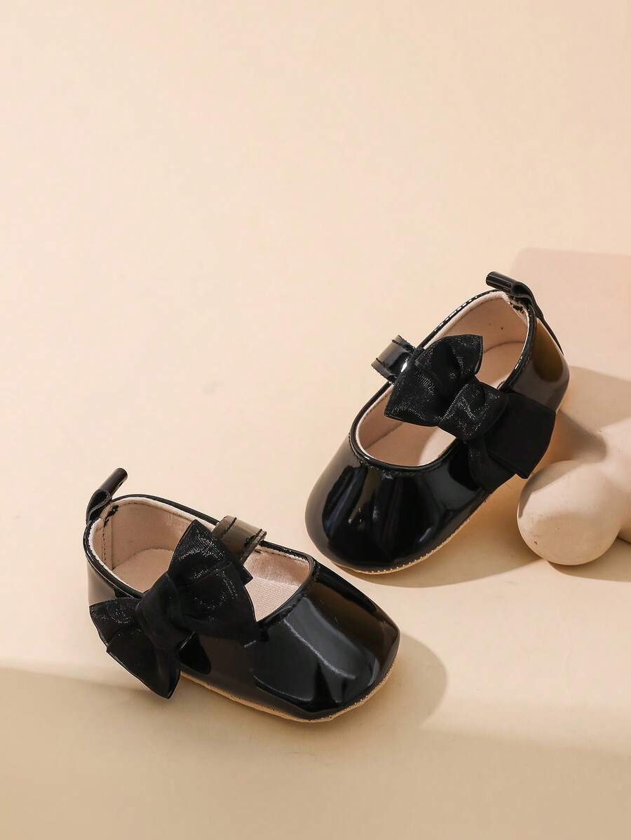 Sweet Glossy Bow Flat Shoes for Infant Girls - Elegant 0-1 Year Princess Flats