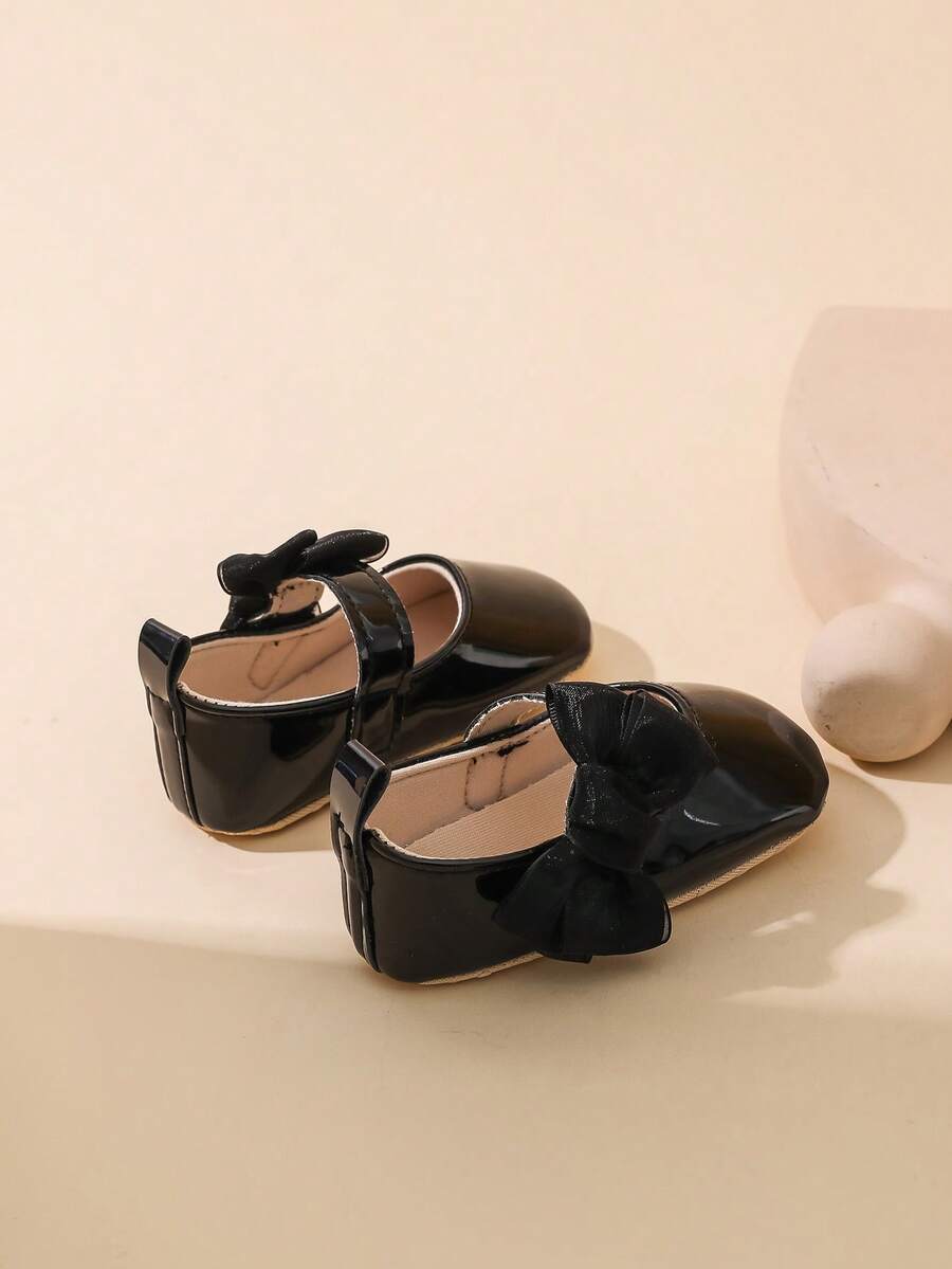 Sweet Glossy Bow Flat Shoes for Infant Girls - Elegant 0-1 Year Princess Flats