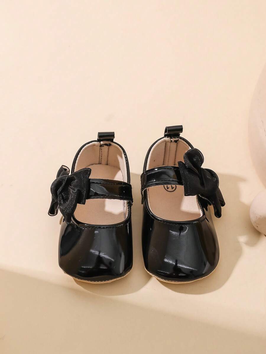 Sweet Glossy Bow Flat Shoes for Infant Girls - Elegant 0-1 Year Princess Flats