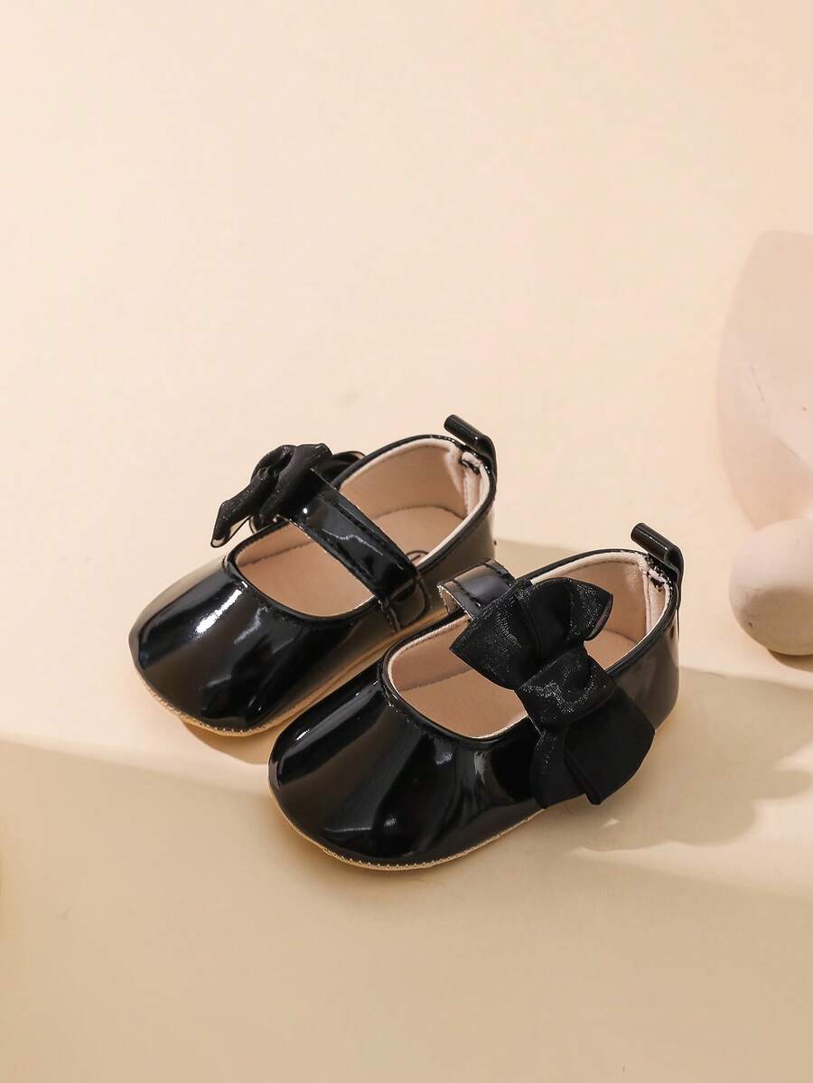 Sweet Glossy Bow Flat Shoes for Infant Girls - Elegant 0-1 Year Princess Flats