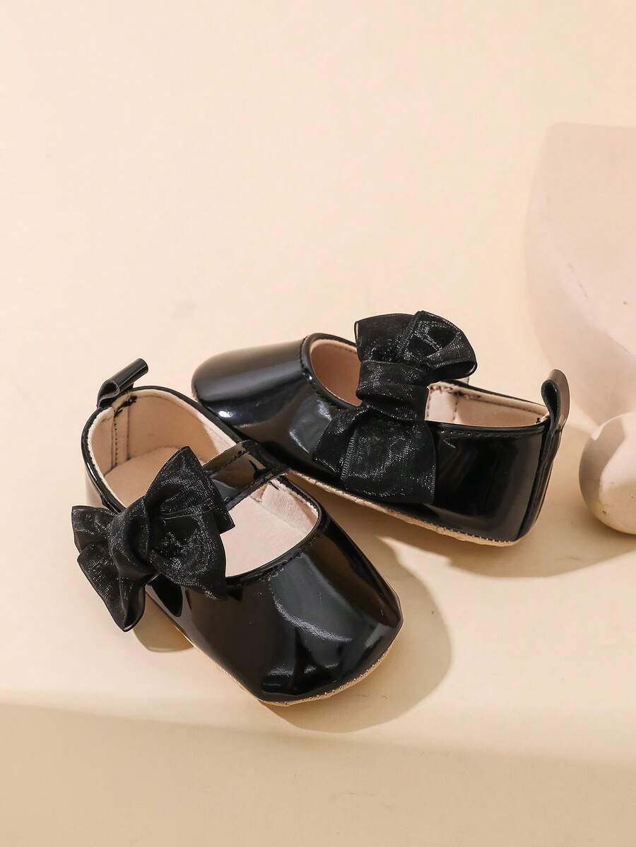 Sweet Glossy Bow Flat Shoes for Infant Girls - Elegant 0-1 Year Princess Flats