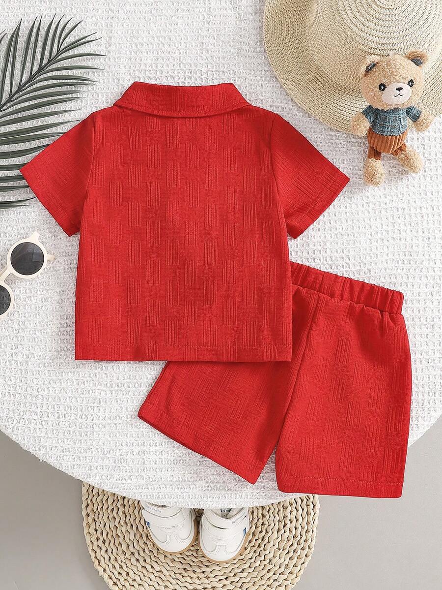 2-Piece Baby Boy Textured Bear Embroidery Shirt and Shorts Set