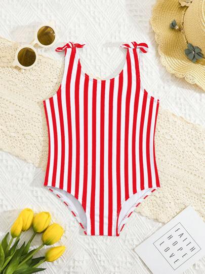 Little Girls Floral And Stripe Print Swimwear Fashion Summer Pool Outfit
