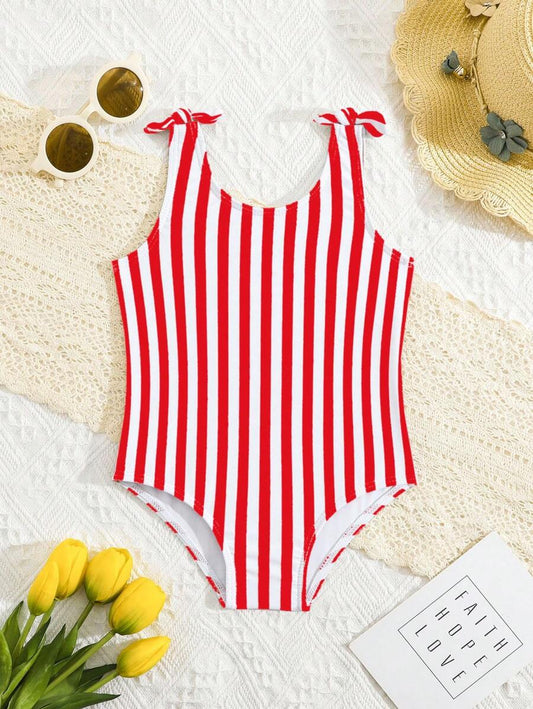 Little Girls Floral And Stripe Print Swimwear Fashion Summer Pool Outfit