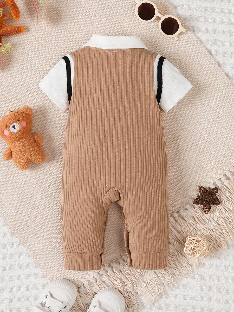 Newborn Baby Boy Cute Bear Gentleman Style Short Sleeve Jumpsuit Birthday Party Outfit