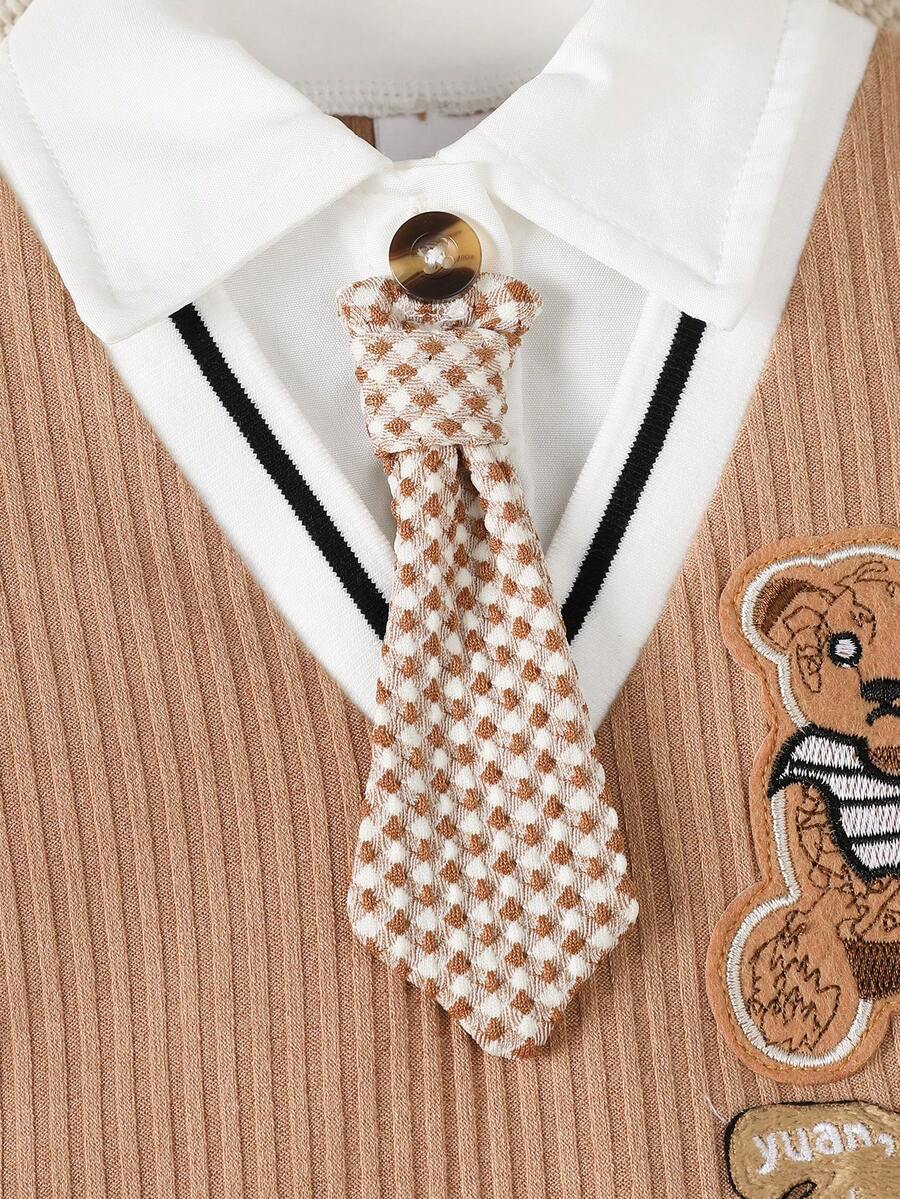 Newborn Baby Boy Cute Bear Gentleman Style Short Sleeve Jumpsuit Birthday Party Outfit