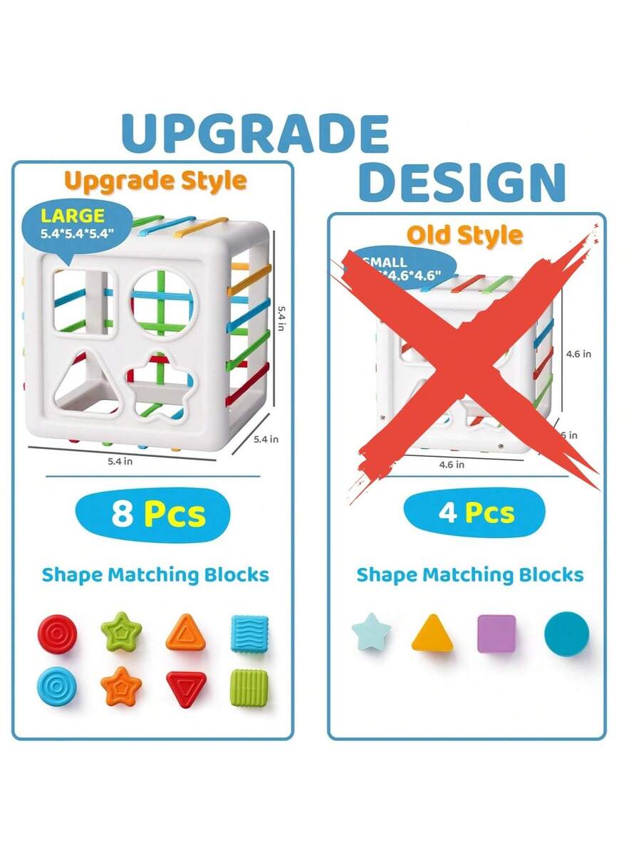 8pcs Montessori Shape Sorting Puzzle Toy Sensory Learning Blocks Fine Motor Skills Toy for Toddlers