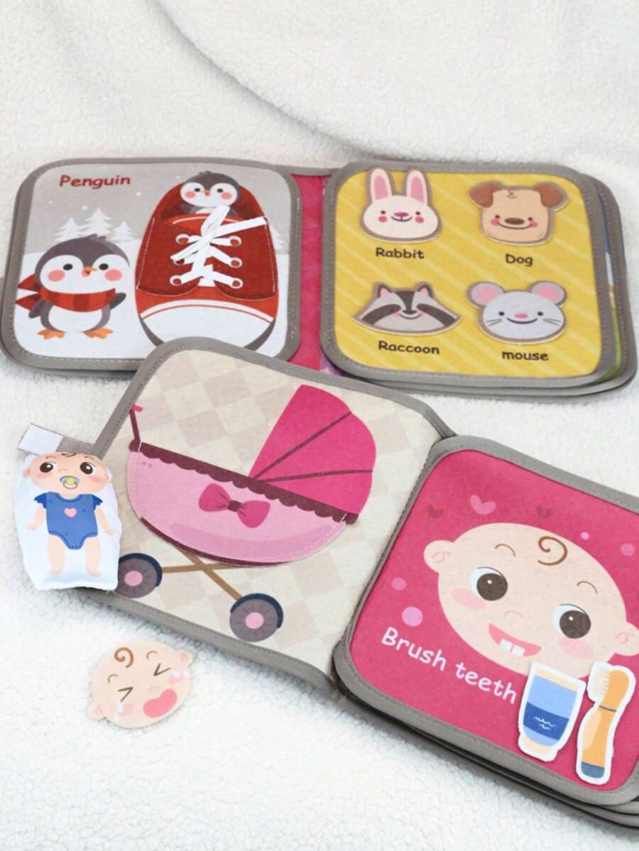 Montessori Baby Busy Cloth Book 3D Felt Sensory Activity Book Fine Motor Skills Learning Toy for Toddlers