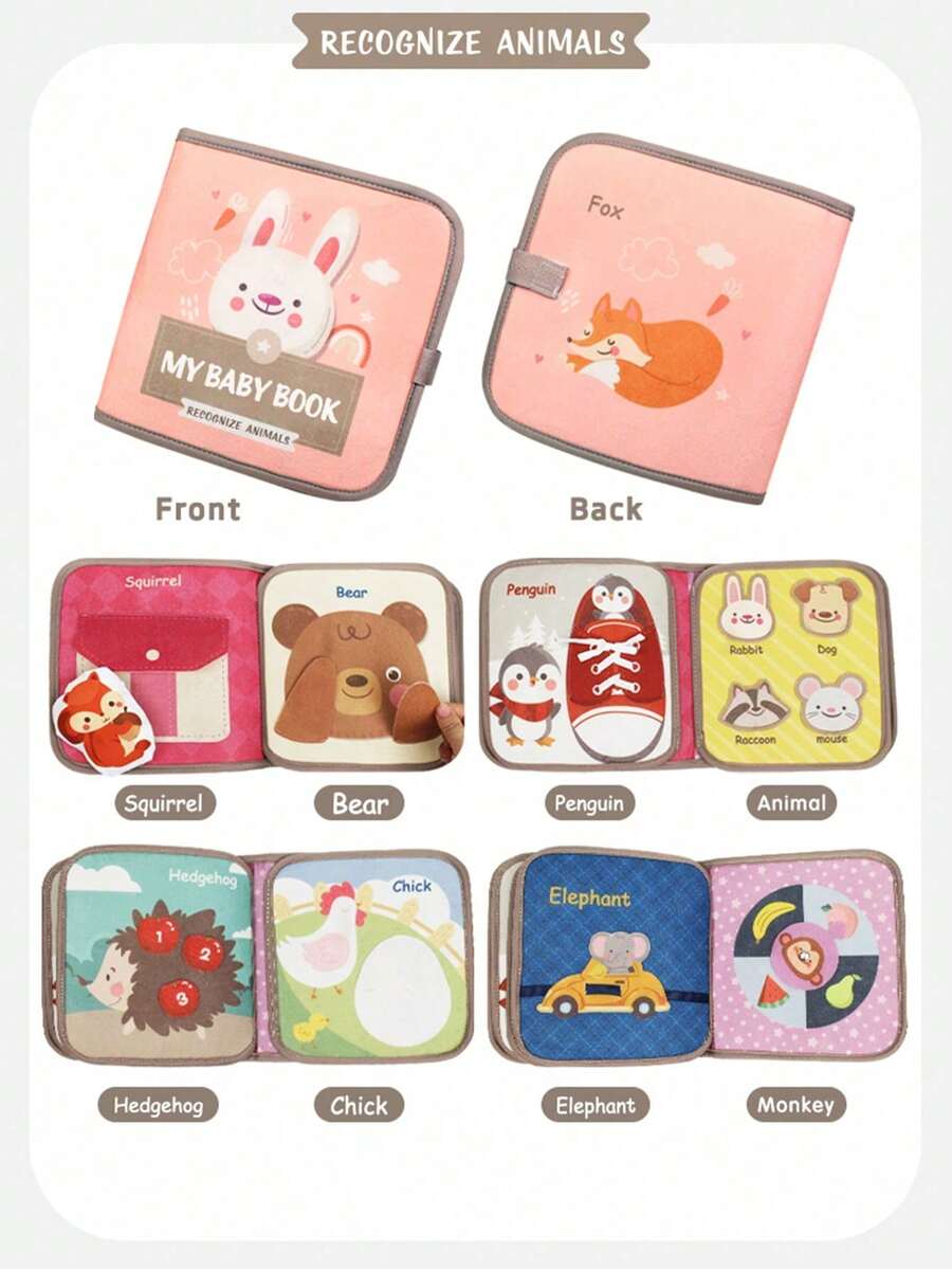 Montessori Baby Busy Cloth Book 3D Felt Sensory Activity Book Fine Motor Skills Learning Toy for Toddlers