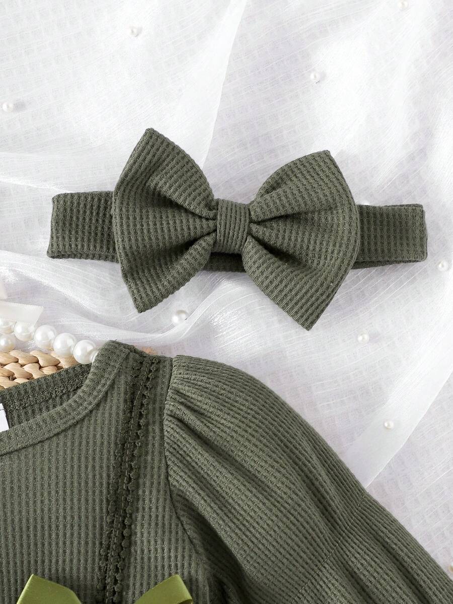 3PCS Baby Elegant Mesh Contrast Bodysuit Set with Headband and Socks for Autumn and Winter Wear