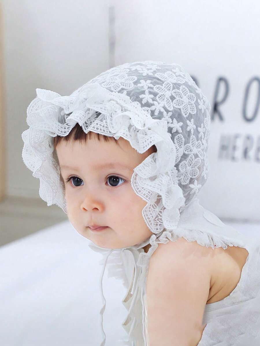 1pc Lace Floral Embroidery Hollow Out Sun Hat for Baby Girls Outdoor Wear