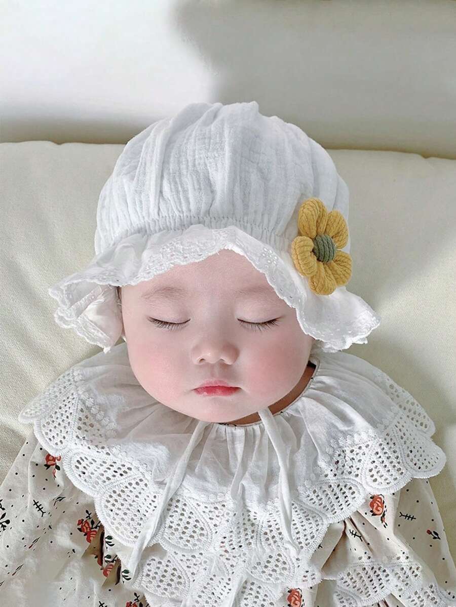 1pc Lace Floral Embroidery Hollow Out Sun Hat for Baby Girls Outdoor Wear